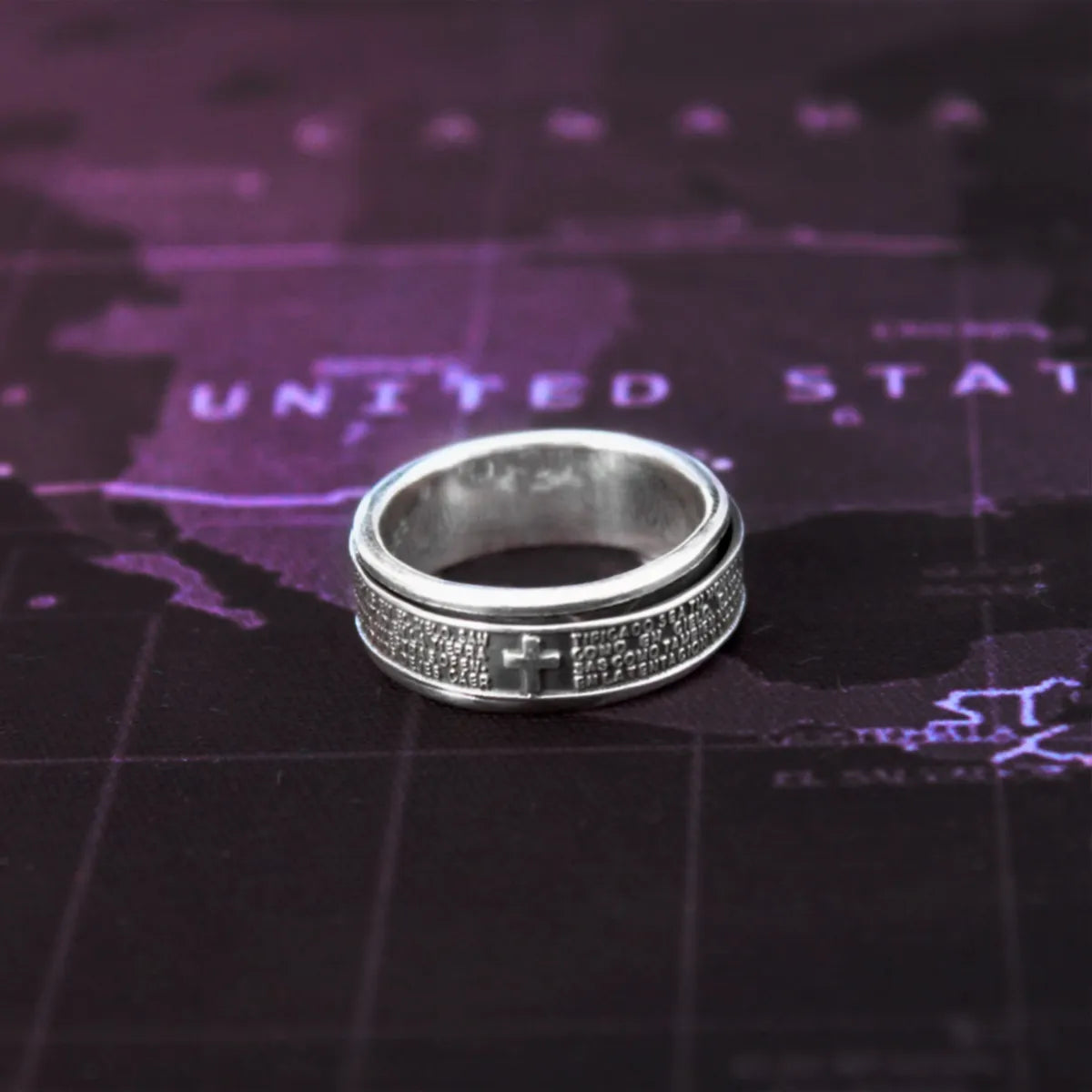 Argolla Antiestrés Plata 925 Padre Nuestro — Unisex y Giratoria