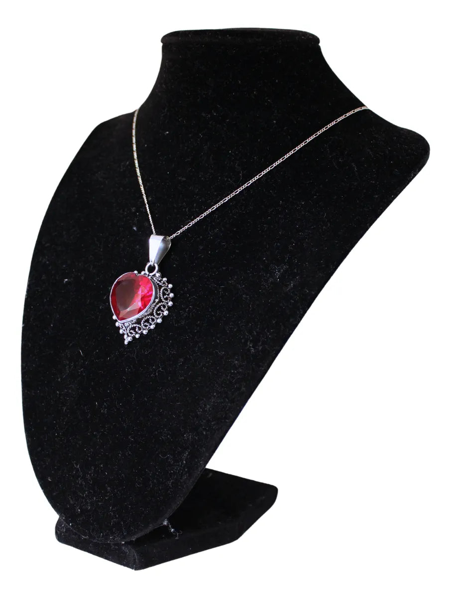Collar Corazón Gema Rubí Plata 925 Joyería Gamma Rojo