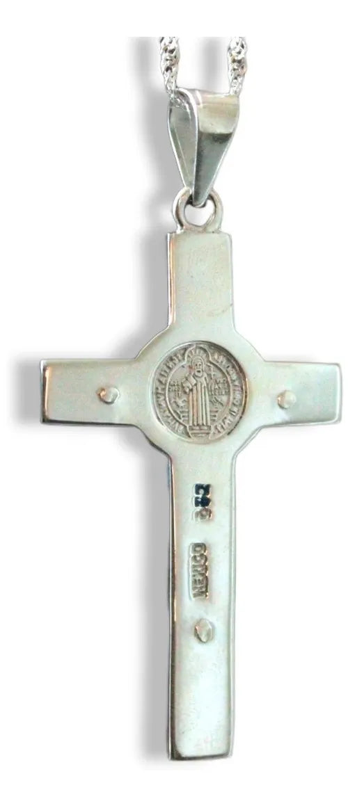 Dije Crucifijo San Benito Plata 925 Ópalo Cadena Hombre Nice - Azul Rey