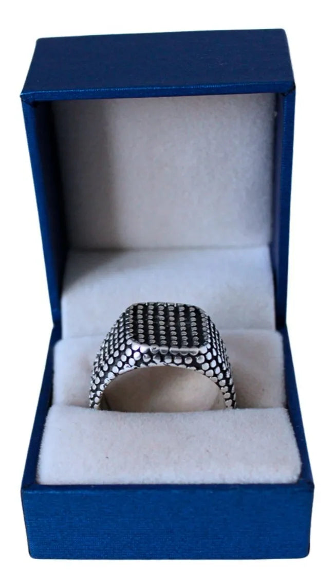 Anillo Hombre Plata 925 Pavonado Vintage Lunares Macizo