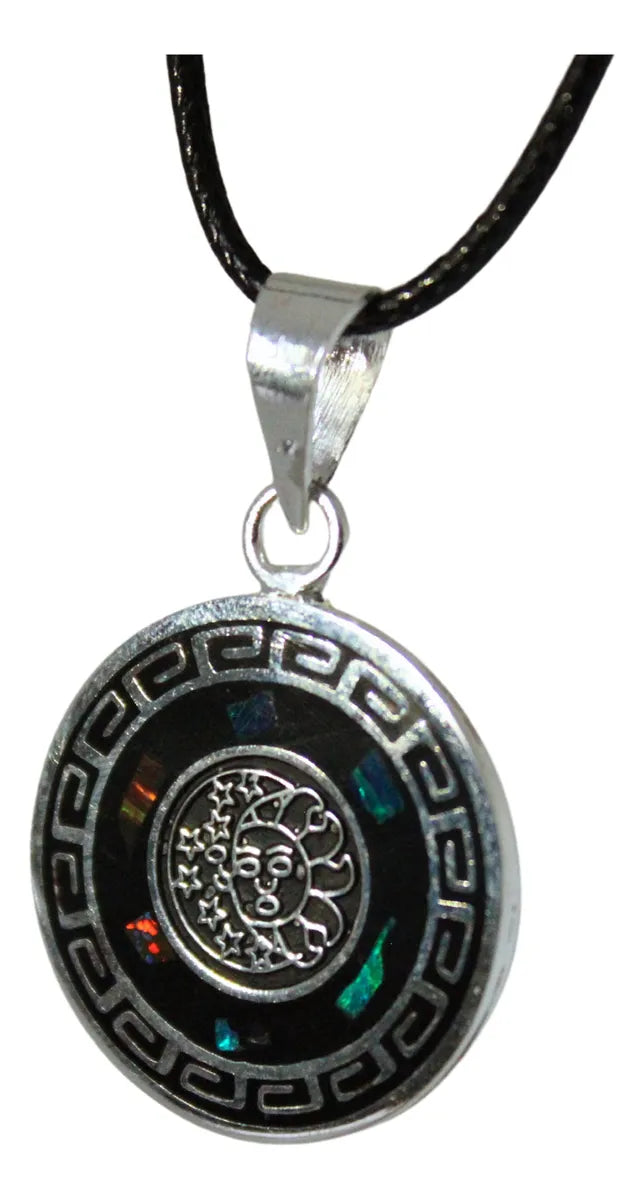 Dije Colgante Ópalo Sol Y Luna Plateado Calendario Azteca