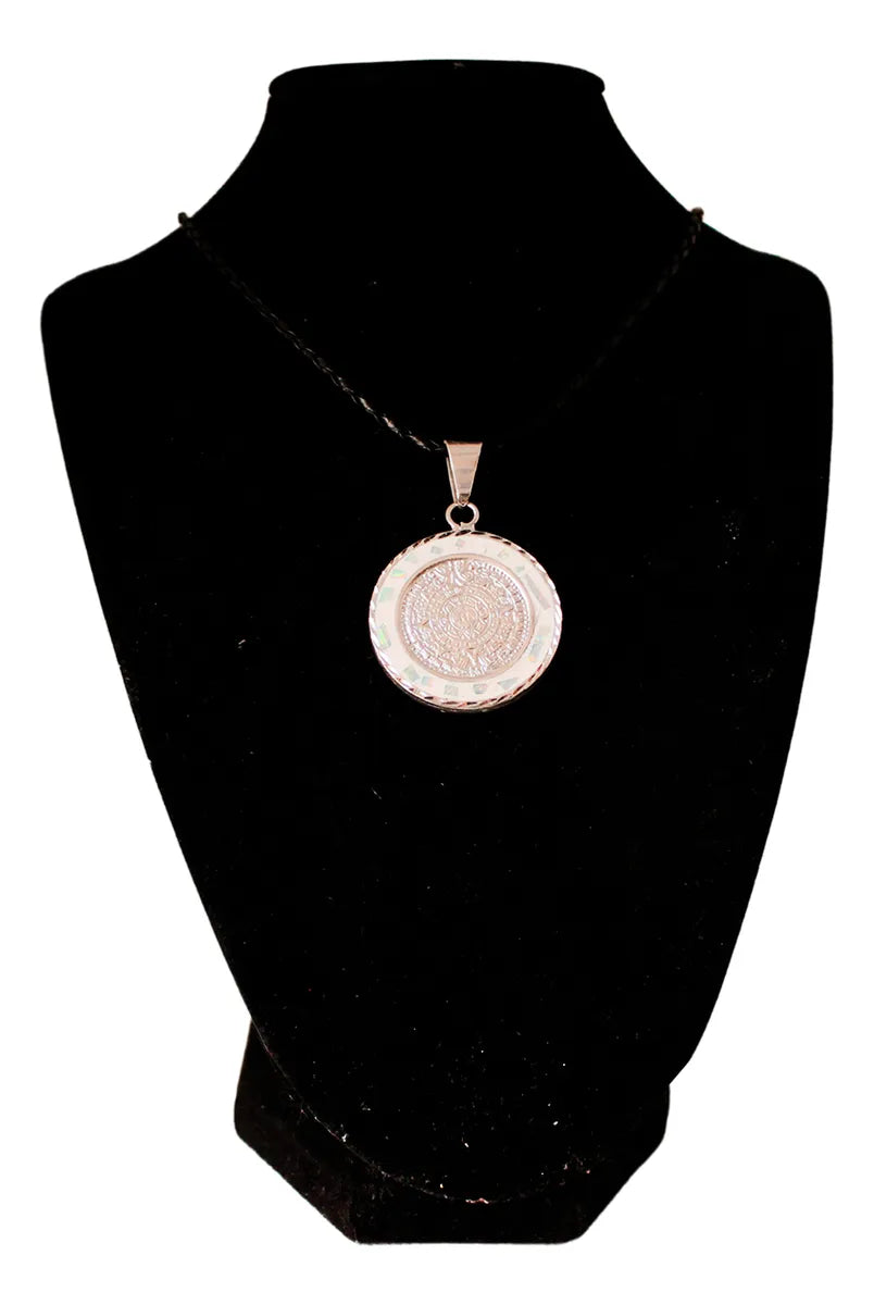 Collar Calendario Azteca Y Maya Dije Plateado Ópalo Bicolor