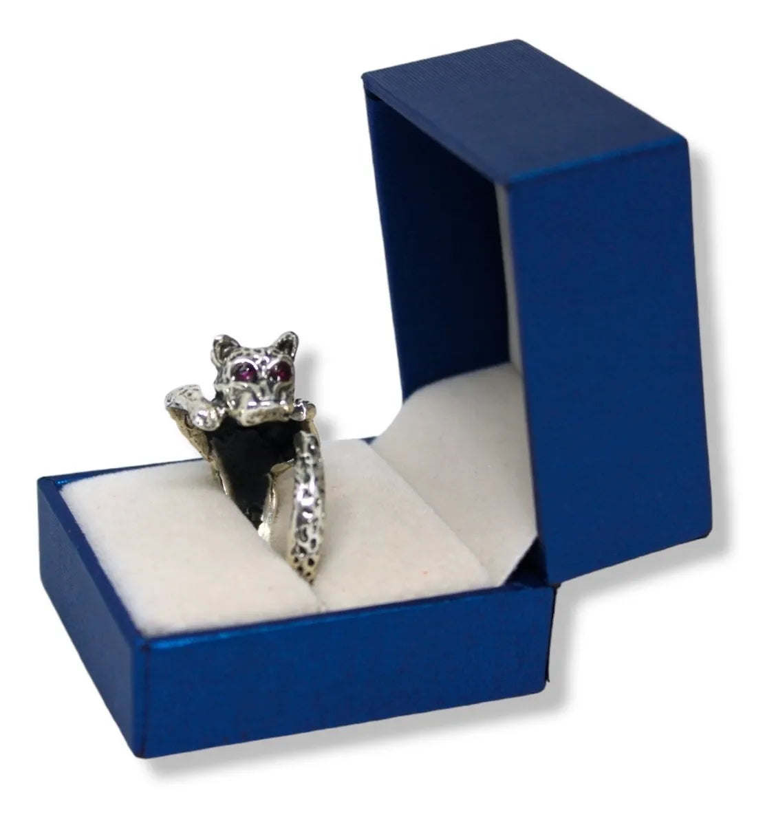 Anillo Jaguar Plata Fina 925 Ajustable Hombre Ideal Regalo Ojos Rojos