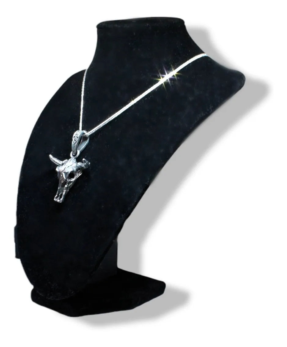 Dije Cráneo Toro Plata 925 Hombre Cabeza Cuernos Unisex Vaca