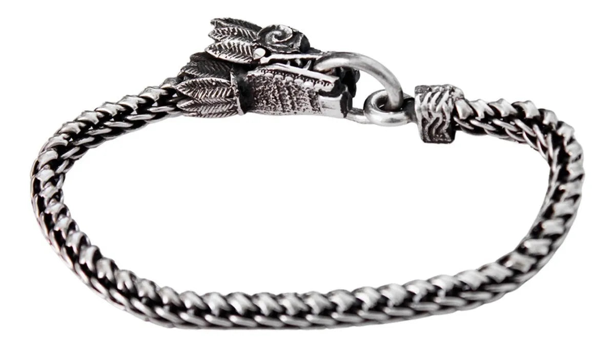 Pulsera Quetzalcóatl Plata 925 Pulso Tipo Bali Hombre Azteca