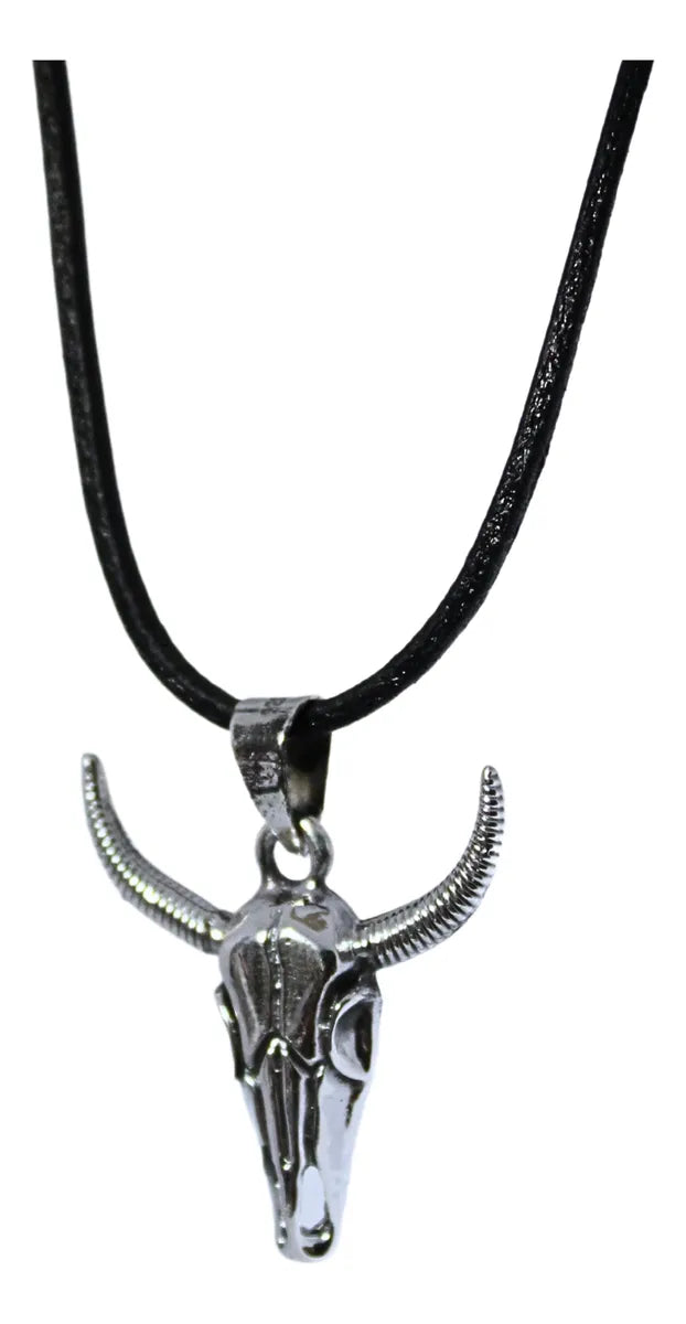 Dije Cráneo Cabeza Toro Plata 925 Hombre Cordón Piel Joyería