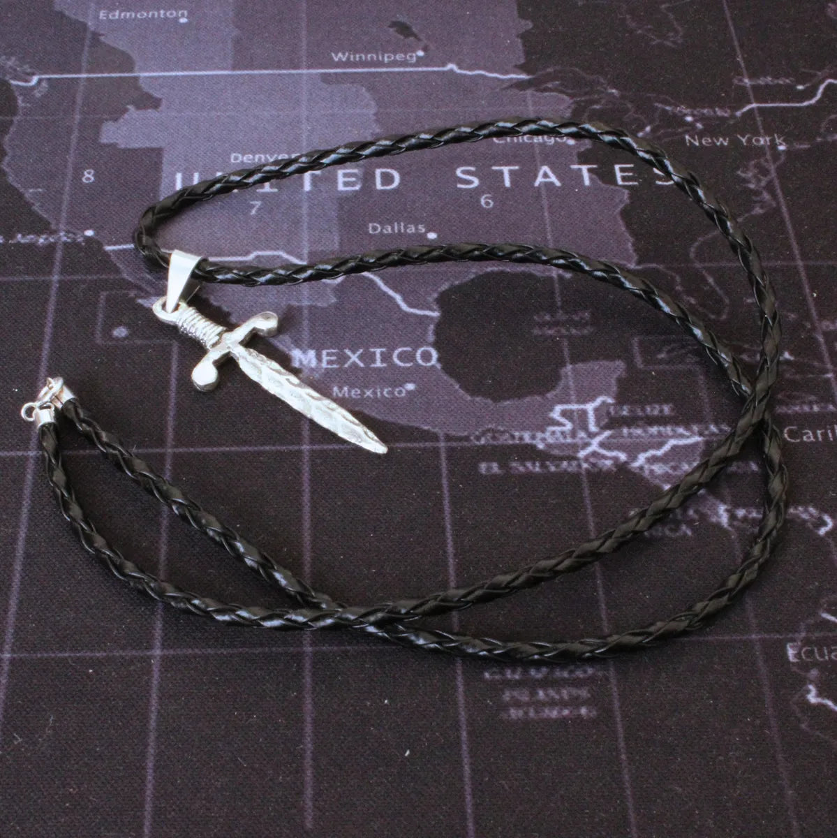 Collar Dije Espada Plata 925 Hombre Cordón Piel Joyería Nice Plateado