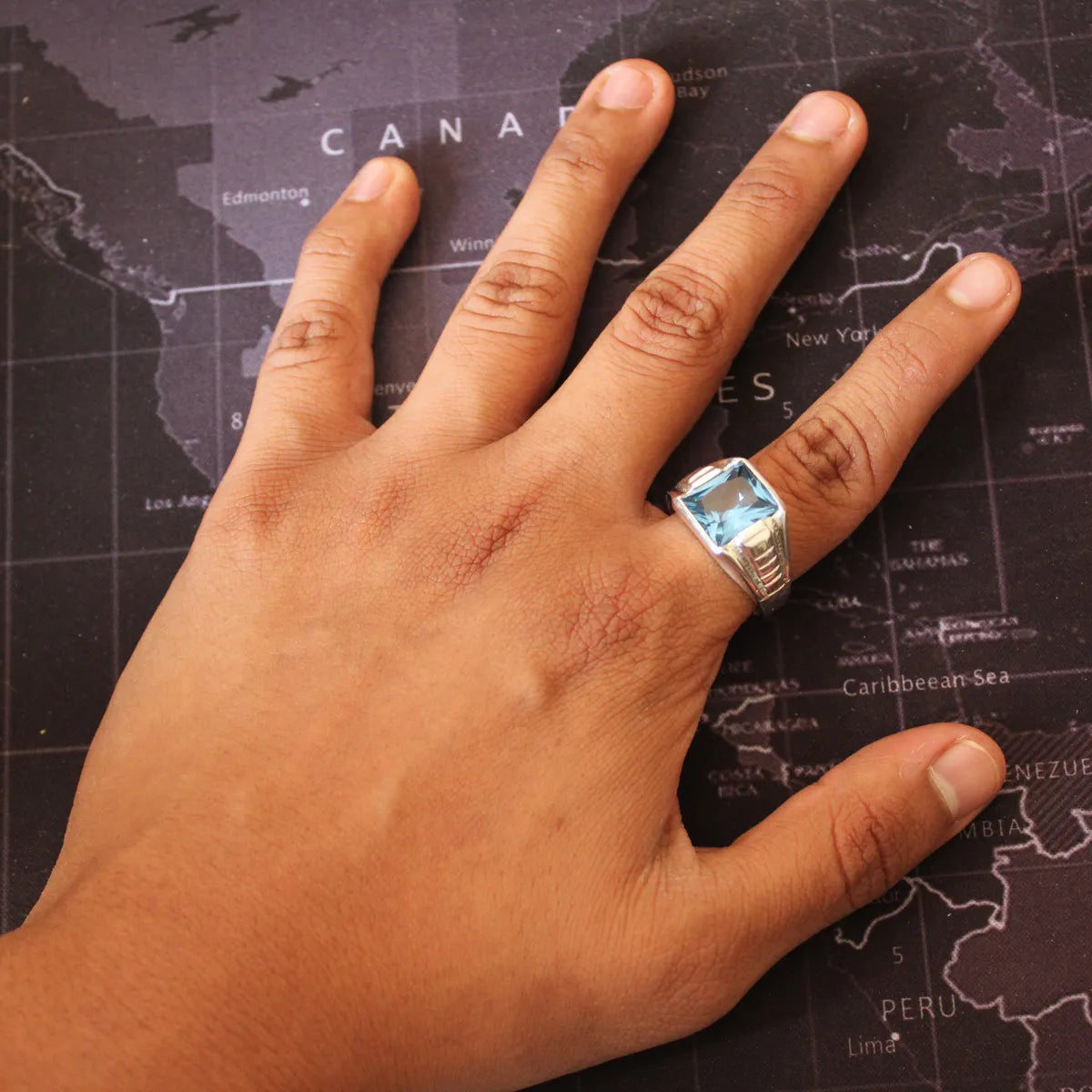 Anillo Poseidón Aguamarina 10x12mm Plata 925 Diseño Exclusivo