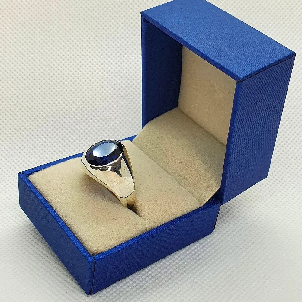 Anillo Hombre Plata 925 Zafiro Azul Octavio Elegante 10x12mm