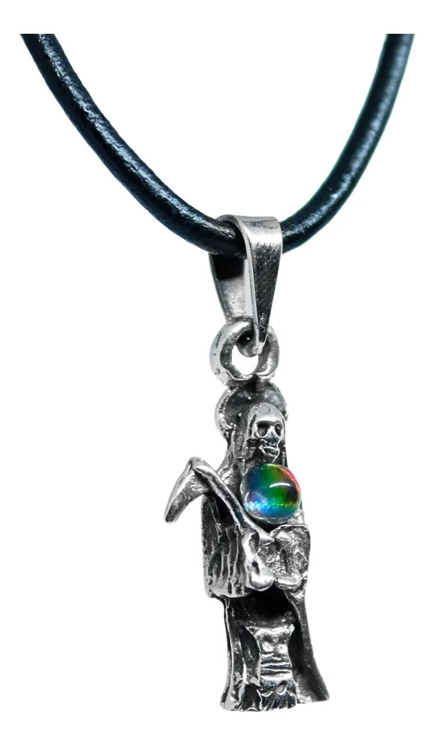 Dije Santa Muerte Plata 925 Esfera Tornasol con Cordón de Piel Unisex | Joyería Gamma