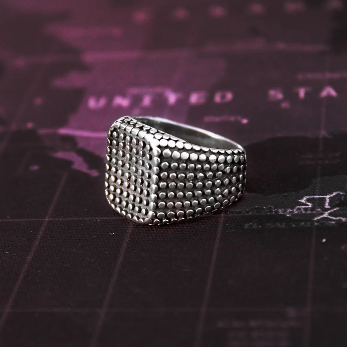 Anillo Hombre Plata 925 Pavonado Vintage Lunares Macizo