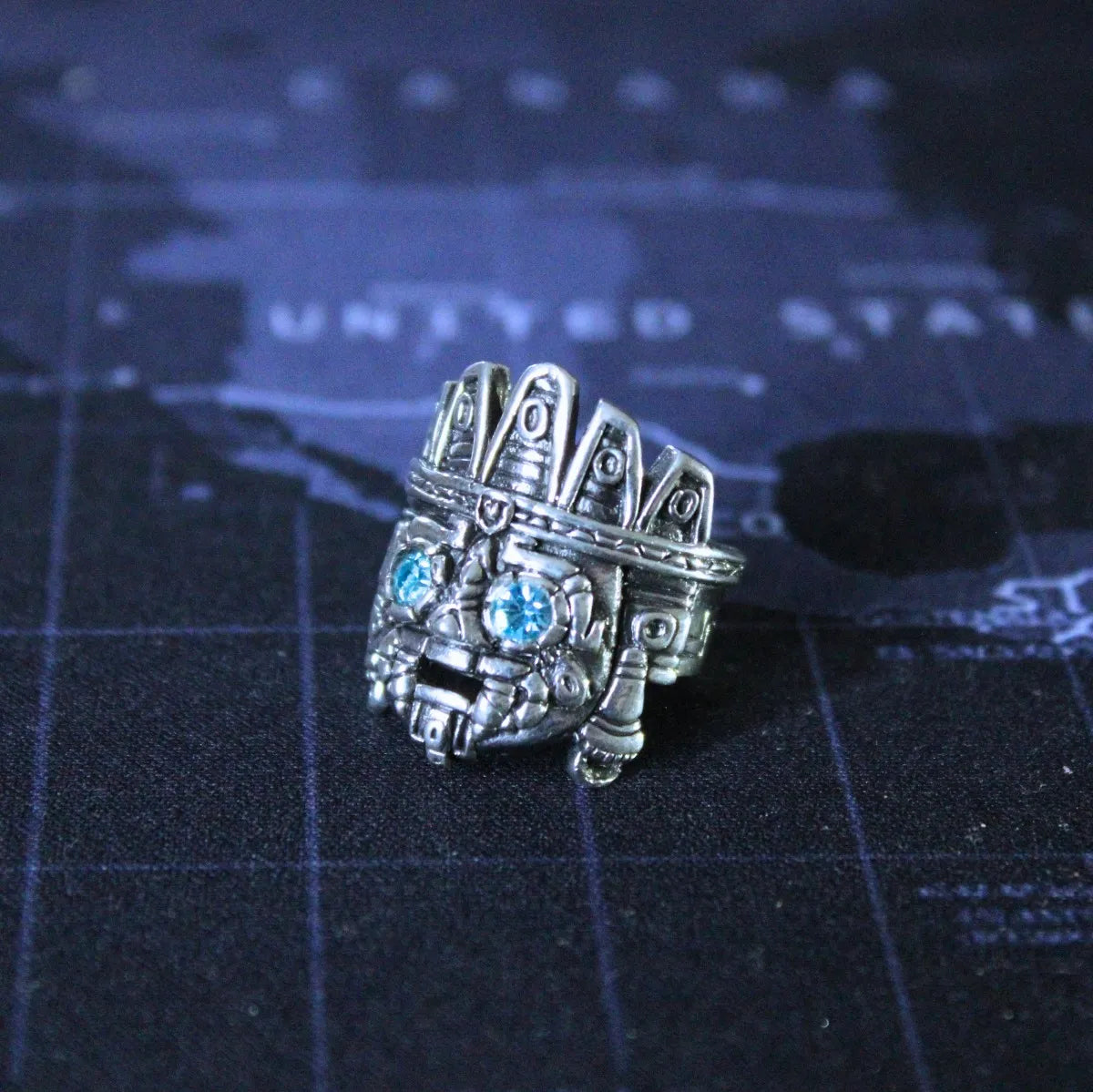 Anillo Tlaloc Plata 925 Zirconia Azul Maya Azteca Hombre