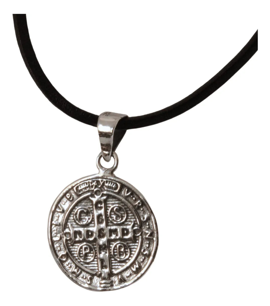 Medalla San Benito Plata 925 Dije Collar Protección Unisex Plateado