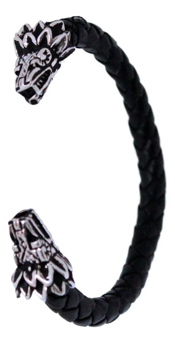 Pulsera Quetzalcóatl Hombre Plata 925 Piel Genuina Ajustable Plata