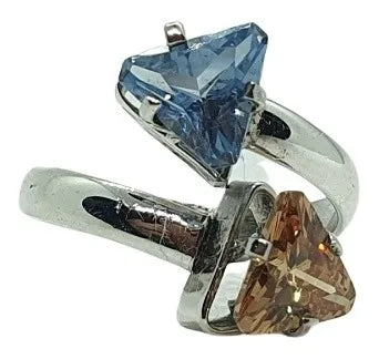 Anillo De Mujer Coatlicue Plata 925 Promesa Dama Compromiso Dorado Y Aguamarina