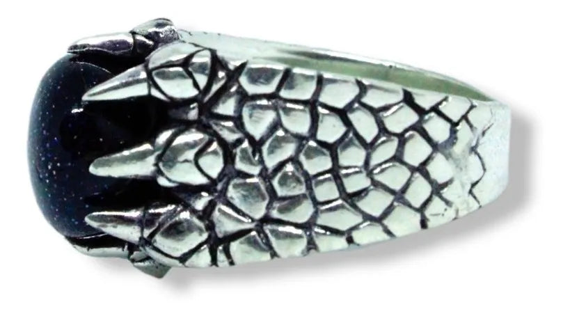 Anillo Eragón Dragón Plata 925 Hombre Mujer Venturina Azul