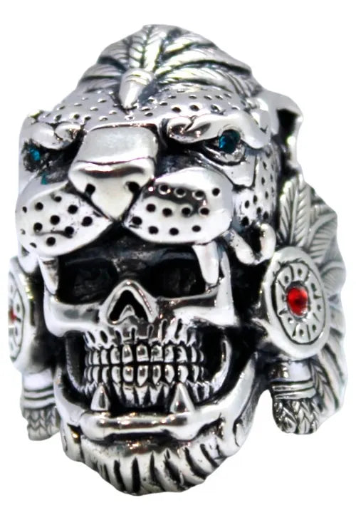 Anillo Guerrero Jaguar Azteca Plata 925 Hombre Macizo Fino