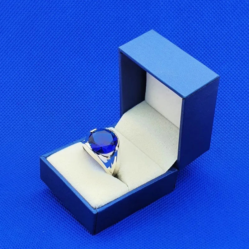 Anillo Plata 925 Zafiro Azul 14mm Joyería Diseño Exclusivo