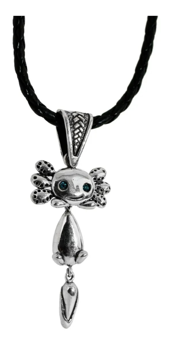 Dije Ajolote Movible Plata 925 Cordón Piel Joyería México