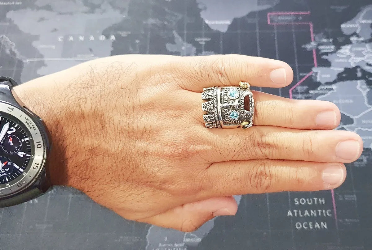 Anillo Dios Azteca Tlaloc Plata 925 Hombre Zirconia Caballero | Joyería Gamma
