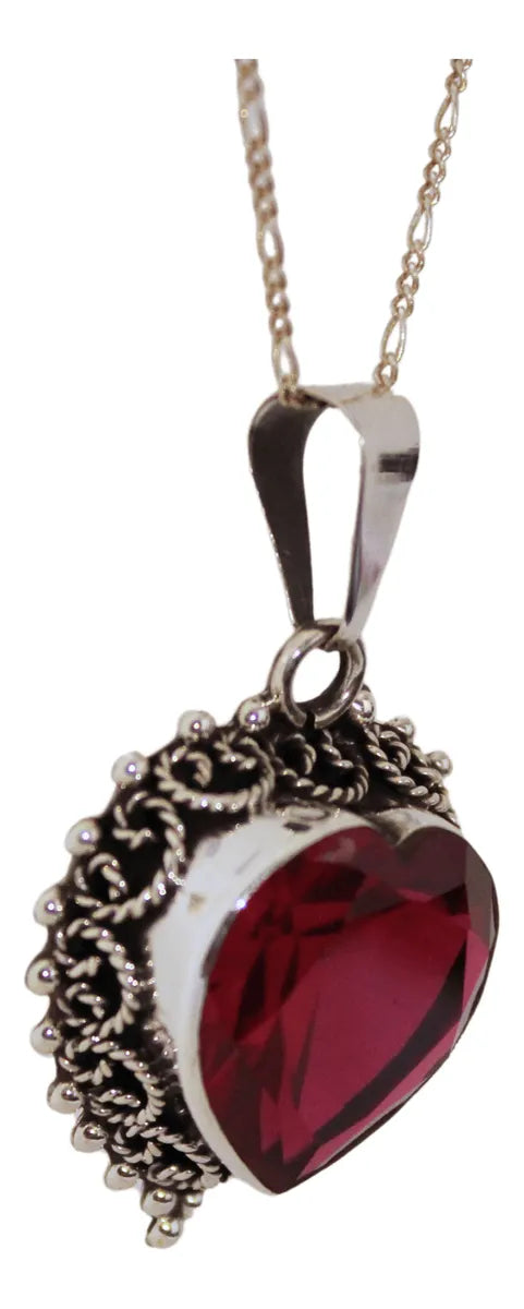 Collar Corazón Gema Rubí Plata 925 Joyería Gamma Rojo