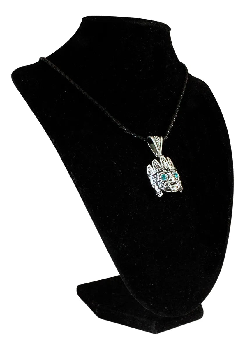 Dije Dios Tlaloc Plata 925 Azteca Maya Cordón Piel Hombre Plateado