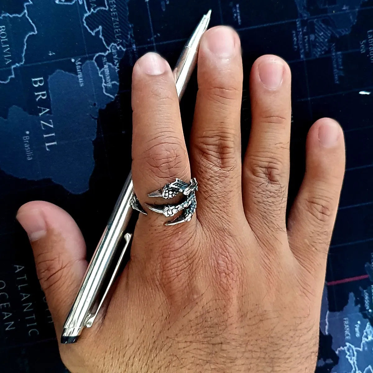 Anillo Plata 925 Hombre Garra Dinosaurio Ajustable Taxco