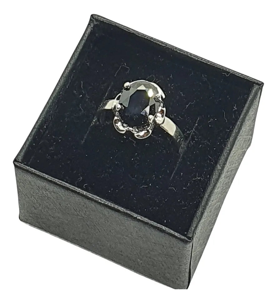 Anillo Afrodita Promesa Matrimonio Plata925 Compromiso Mujer Negro Ajustable