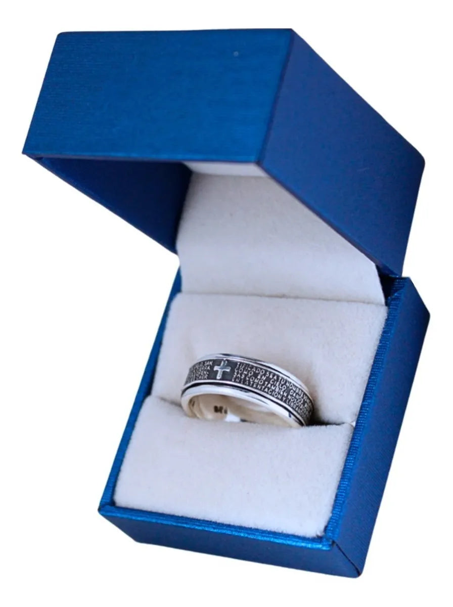 Argolla Antiestrés Plata 925 Padre Nuestro — Unisex y Giratoria
