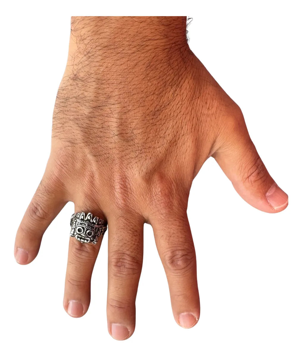 Anillo Tláloc Azteca Acero Inoxidable 316l Hombre Joyería