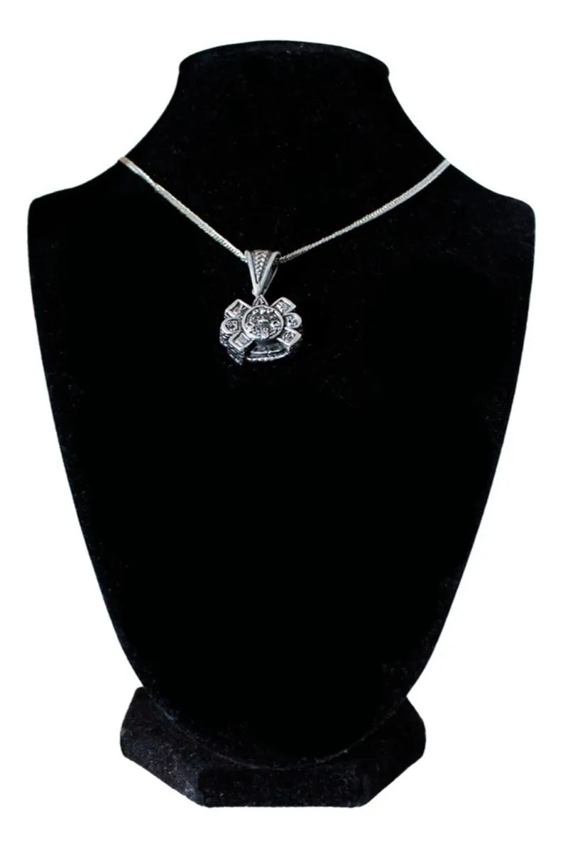 Dije Sol Calendario Azteca Plata 925 Hombre Cordón Piel