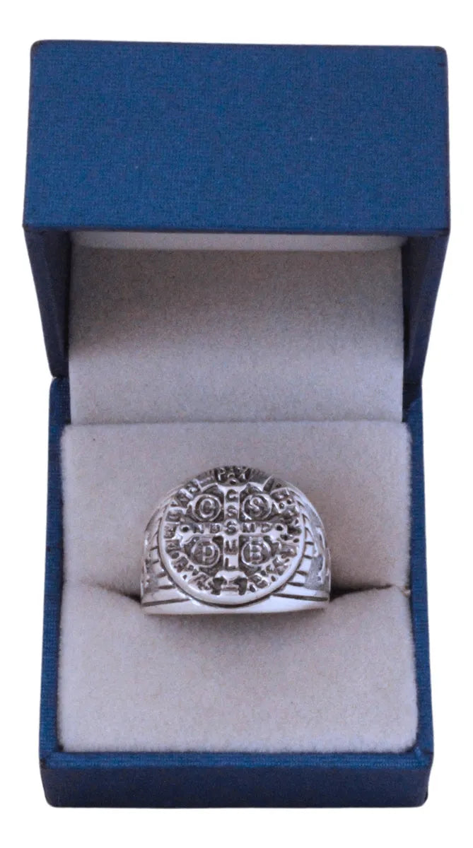 Anillo Hombre Plata Esterlina 925 Cruz San Benito Caballero