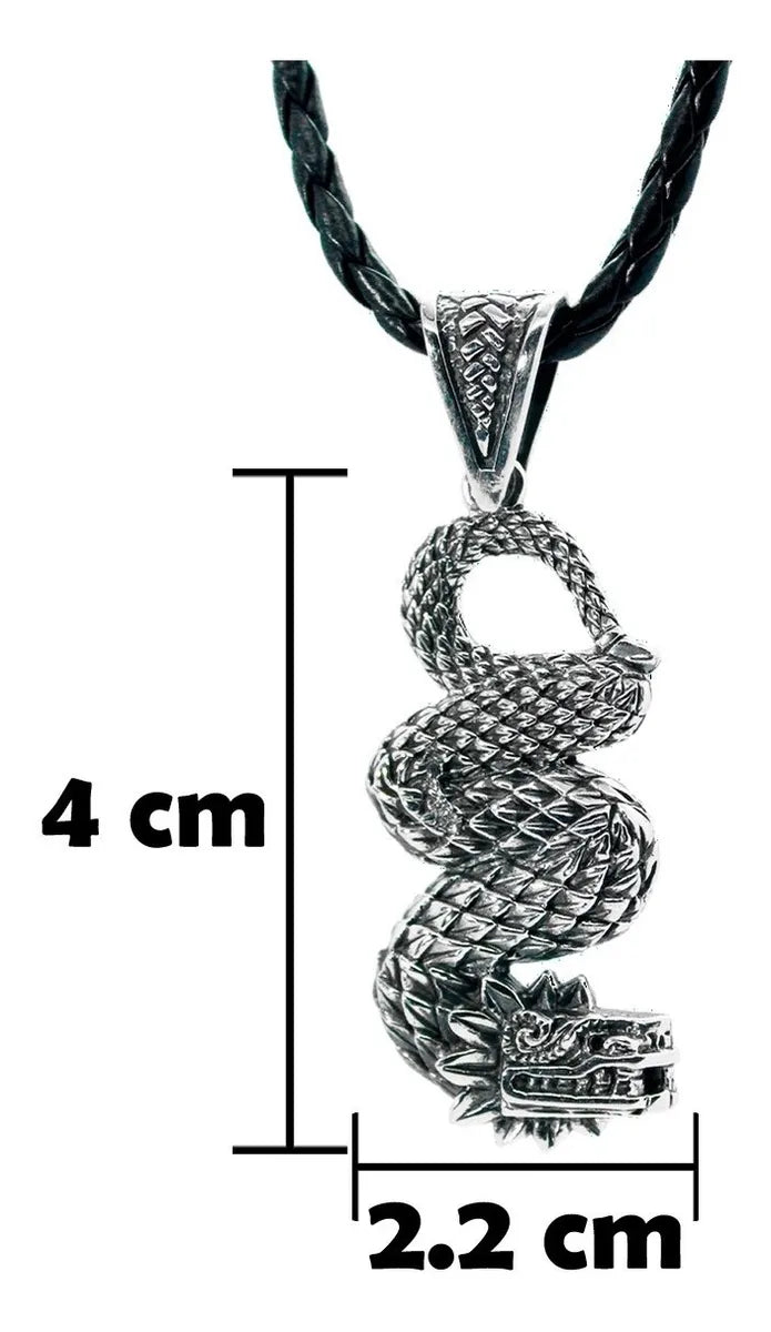 Dije Quetzalcóatl Plata 925 Serpiente Emplumada Cordón Piel