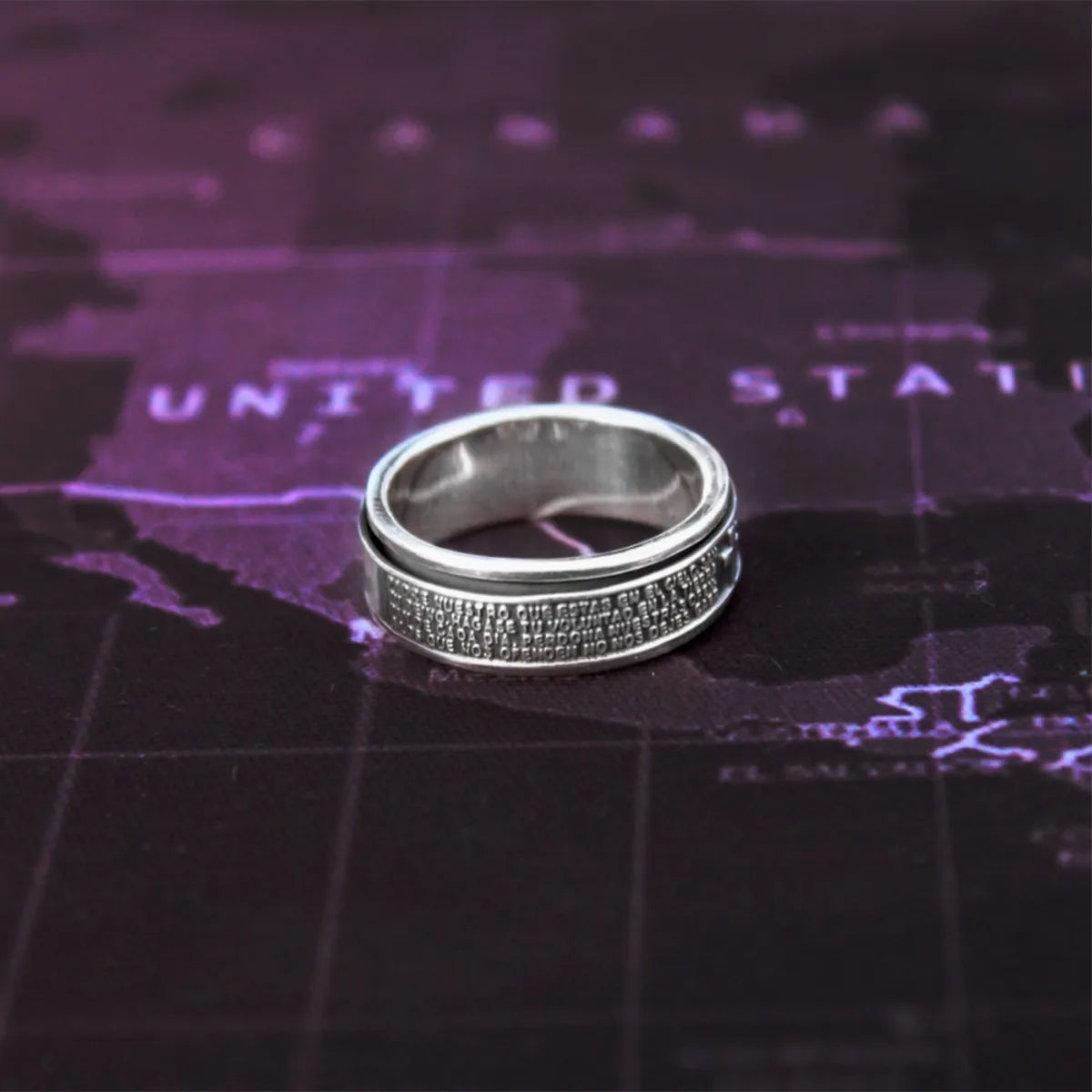 Argolla Antiestrés Plata 925 Padre Nuestro — Unisex y Giratoria