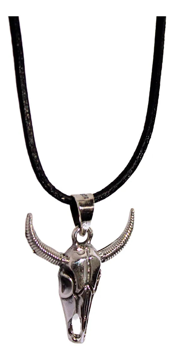 Dije Cráneo Cabeza Toro Plata 925 Hombre Cordón Piel Joyería