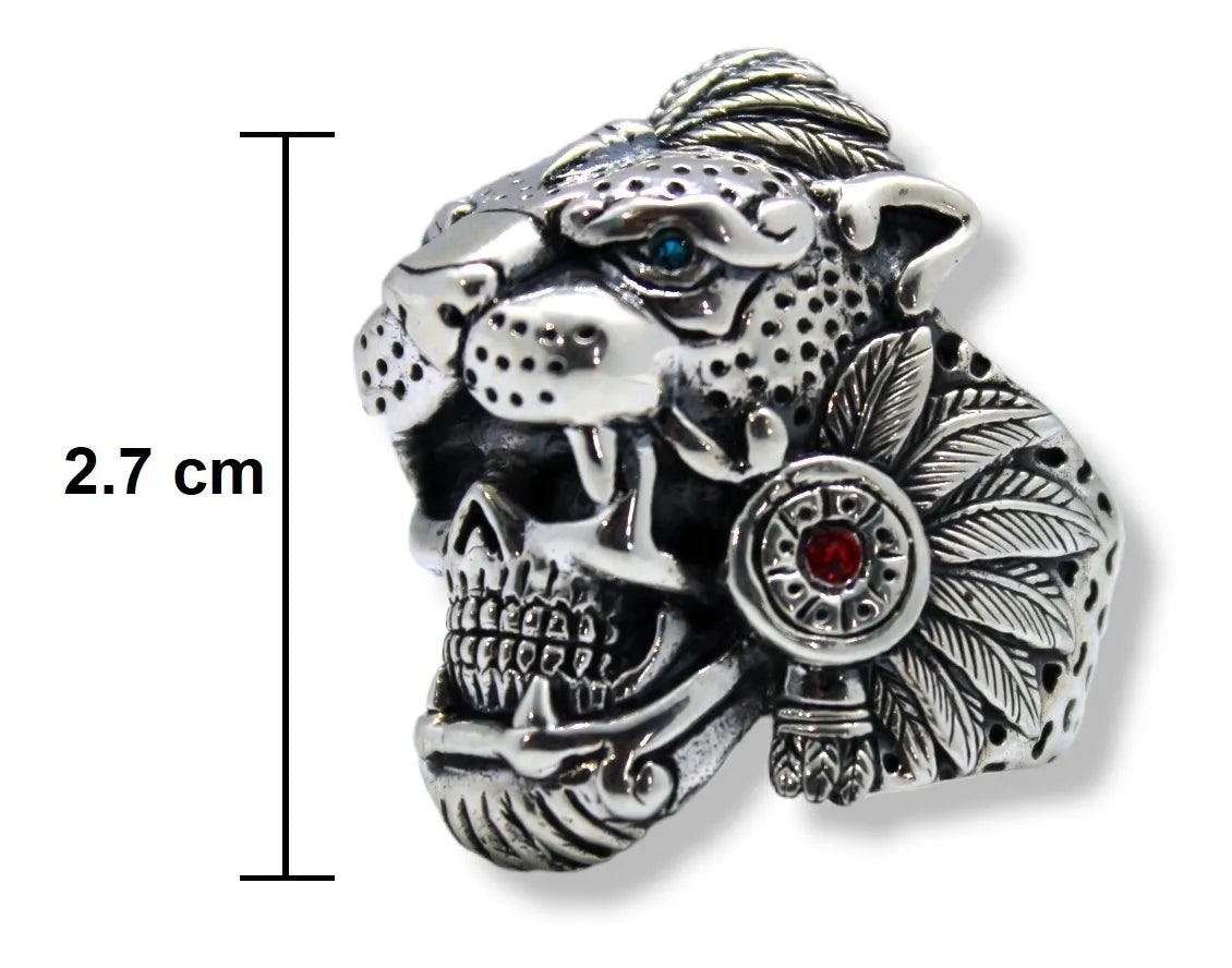 Anillo Guerrero Jaguar Azteca Plata 925 Hombre Macizo Fino