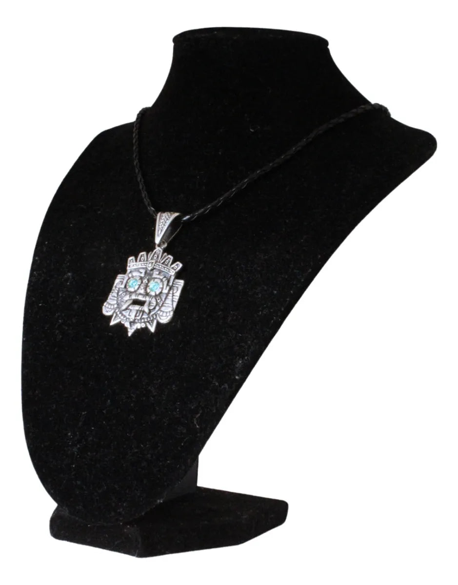 Collar Hombre Plata 925 Dije Tlaloc Azteca Cordón Piel Nice
