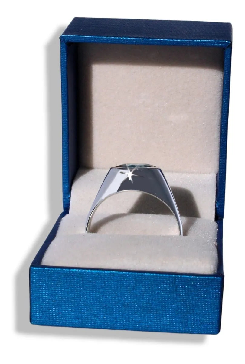 Anillo Plata925 Hombre Aguamarina 12mm Elegante Joyería Fina