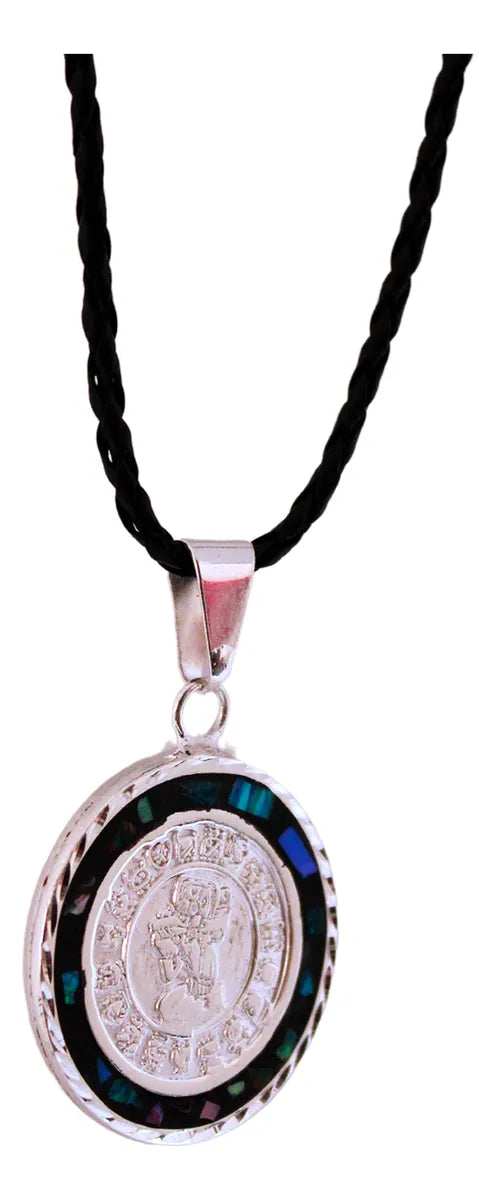 Collar Calendario Azteca Y Maya Dije Plateado Ópalo Bicolor