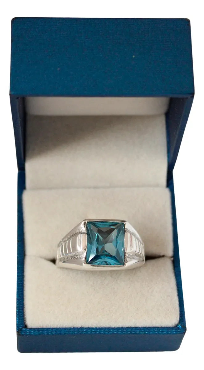 Anillo Poseidón Aguamarina 10x12mm Plata 925 Diseño Exclusivo