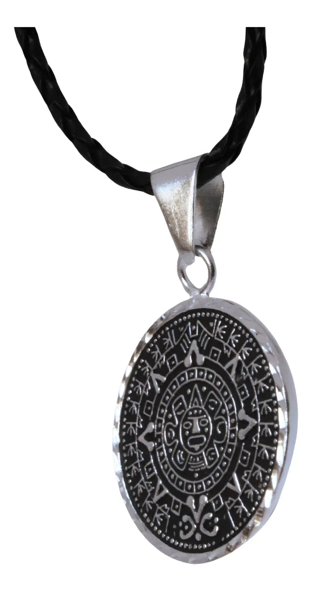 Dije Calendario Azteca Maya Collar Hombre Plateado Joyería Plata