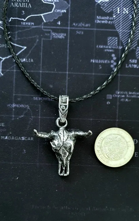 Dije Cráneo Toro Plata 925 Hombre Cabeza Cuernos Unisex Vaca