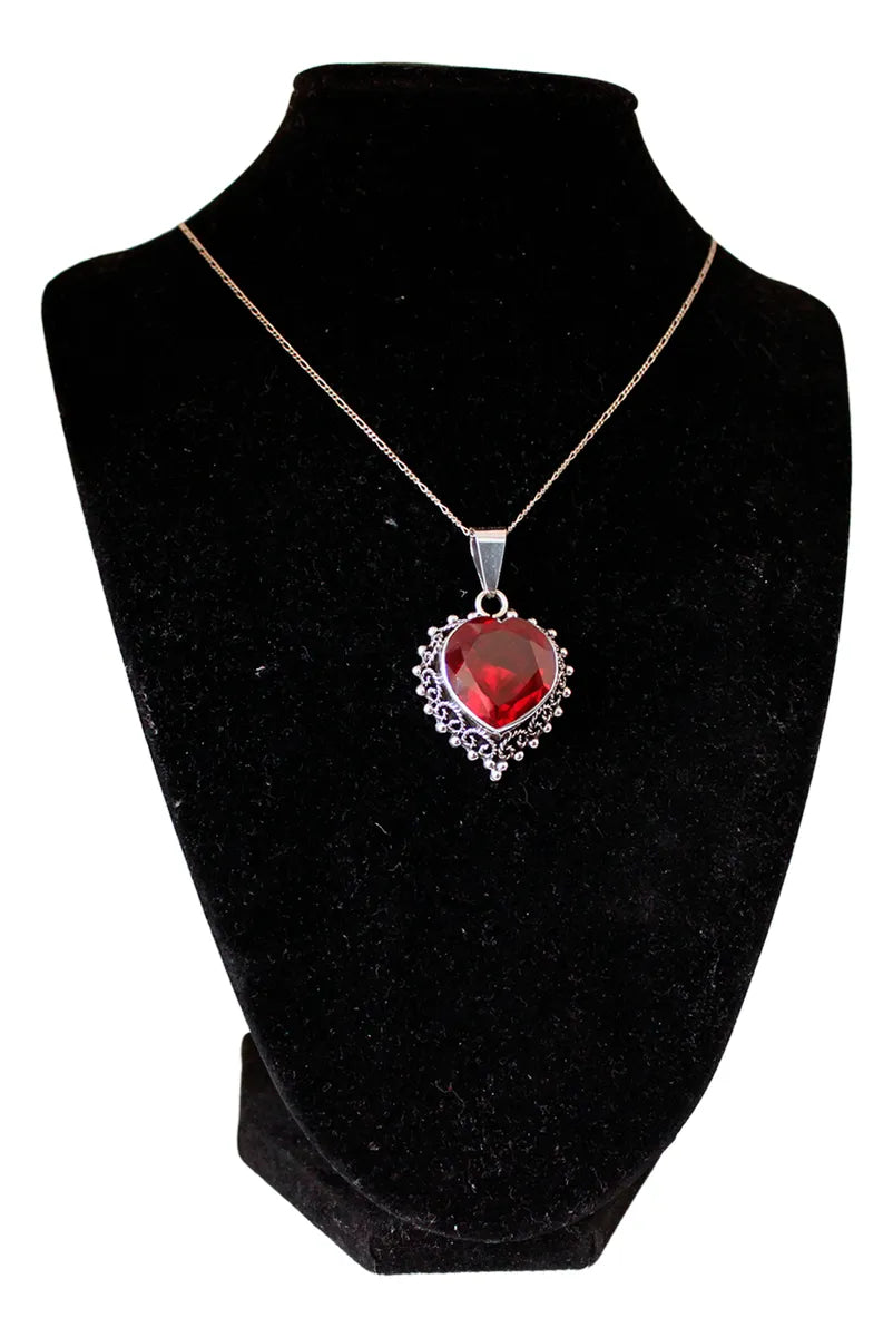 Collar Corazón Gema Rubí Plata 925 Joyería Gamma Rojo