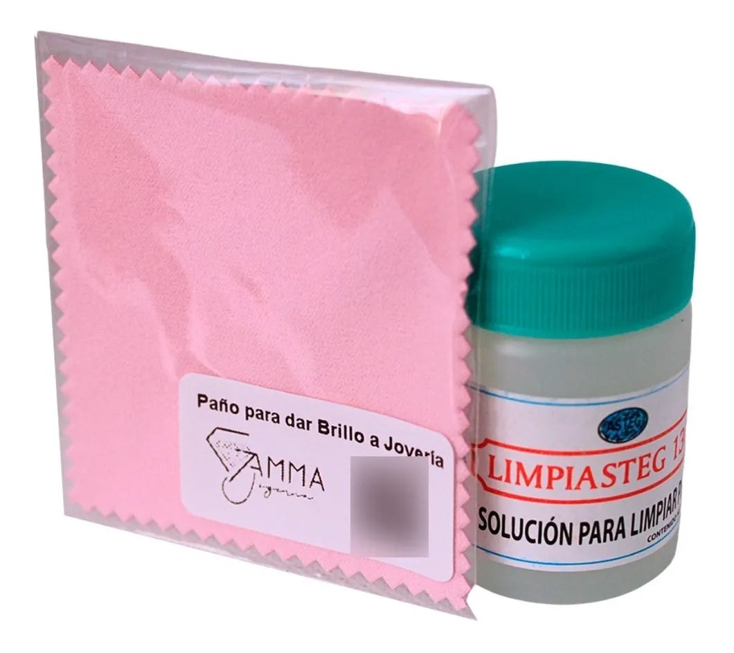 Kit Limpieza Brillo Plata Solución Instantánea & Paño Pulido