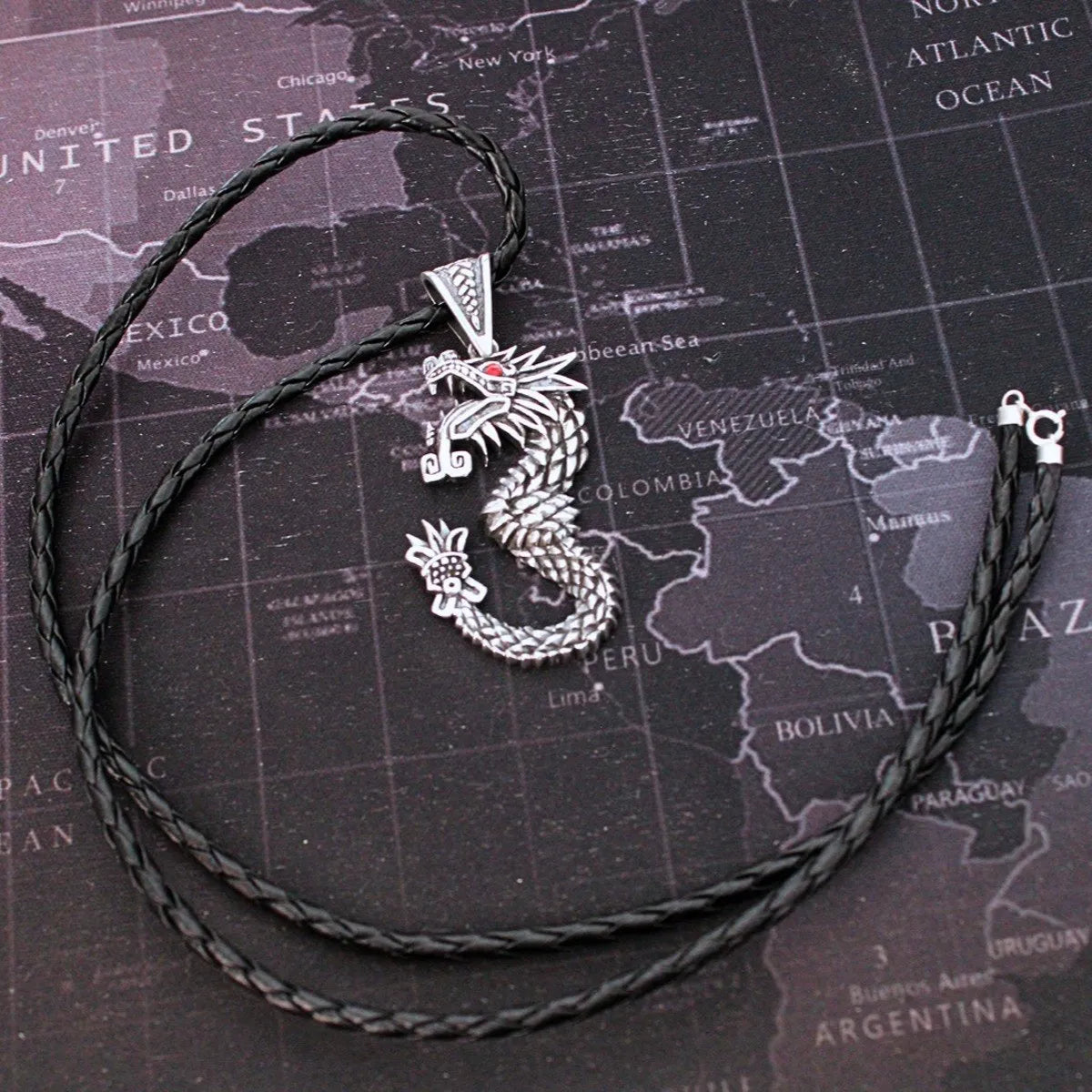 Dije Serpiente Quetzalcóatl Plata 925 Cordón Piel Genuina