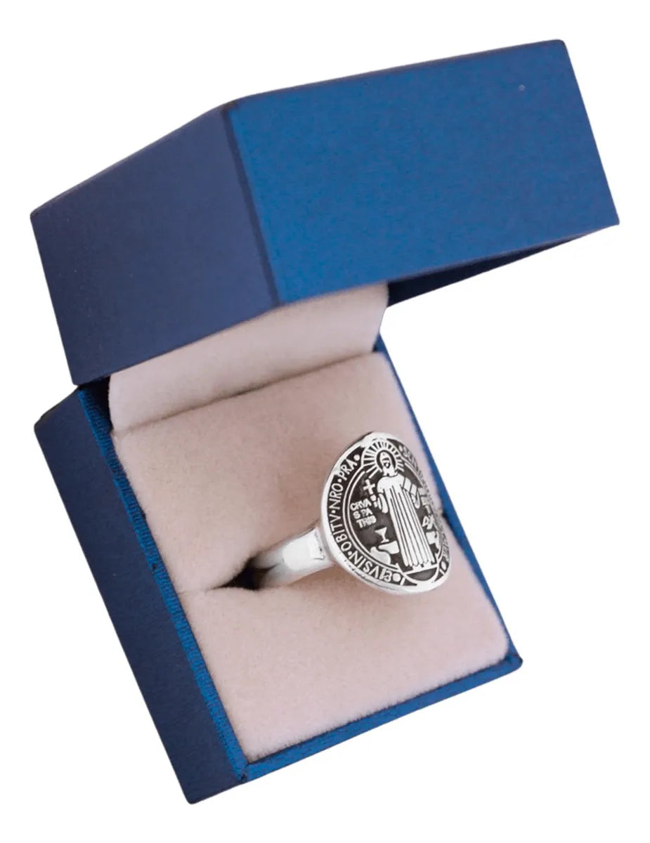 Anillo Para Hombre San Benito Pastor Caballero Plata 925