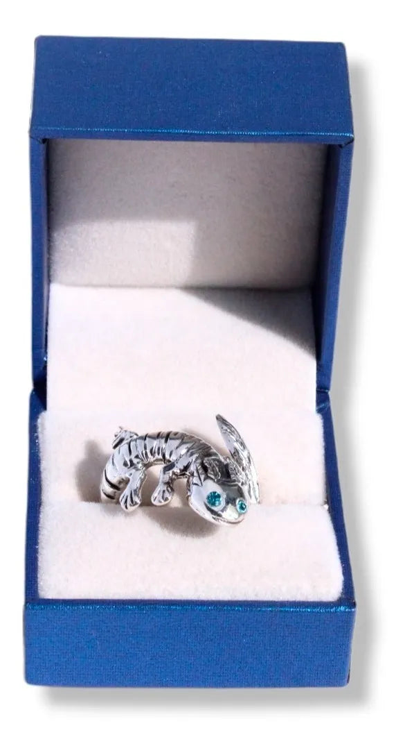 Anillo Ajolote Mexicano Plata 925 Zirconia Ajustable Axolotl