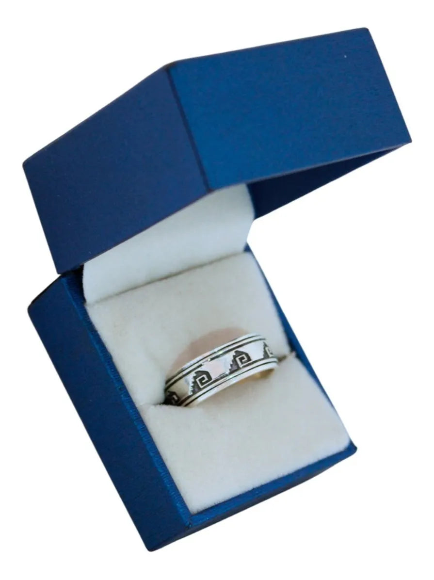 Argolla Pirámides Grecas Plata 925 Giratoria Antiestrés Niza