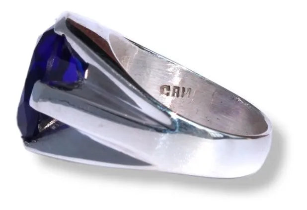 Anillo Plata 925 Zafiro Azul 14mm Joyería Diseño Exclusivo