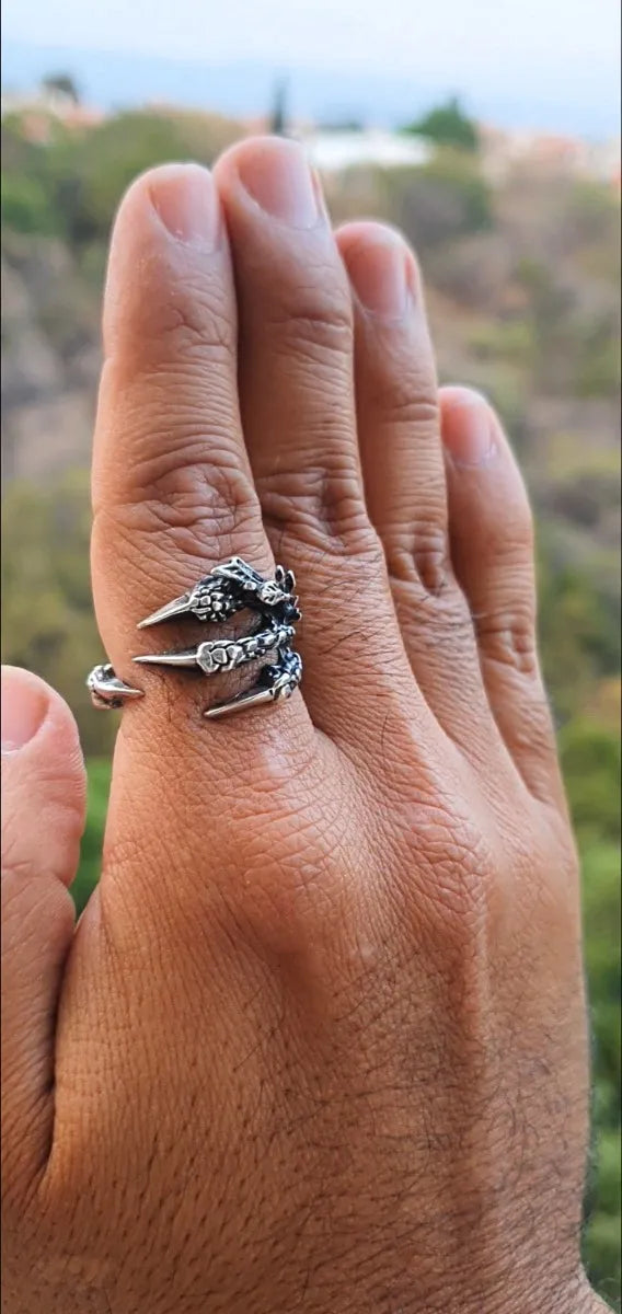 Anillo Plata 925 Hombre Garra Dinosaurio Ajustable Taxco